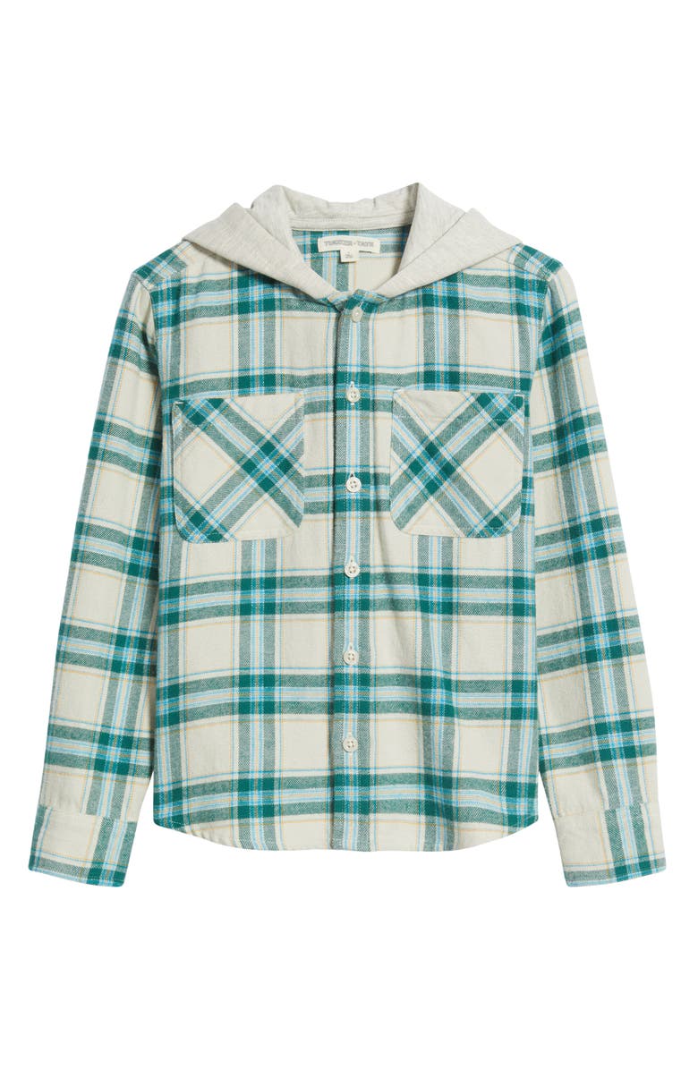 Tucker + Tate Kids' Hooded Flannel Shirt, Main, color, Grey Tile Explorer Plaid