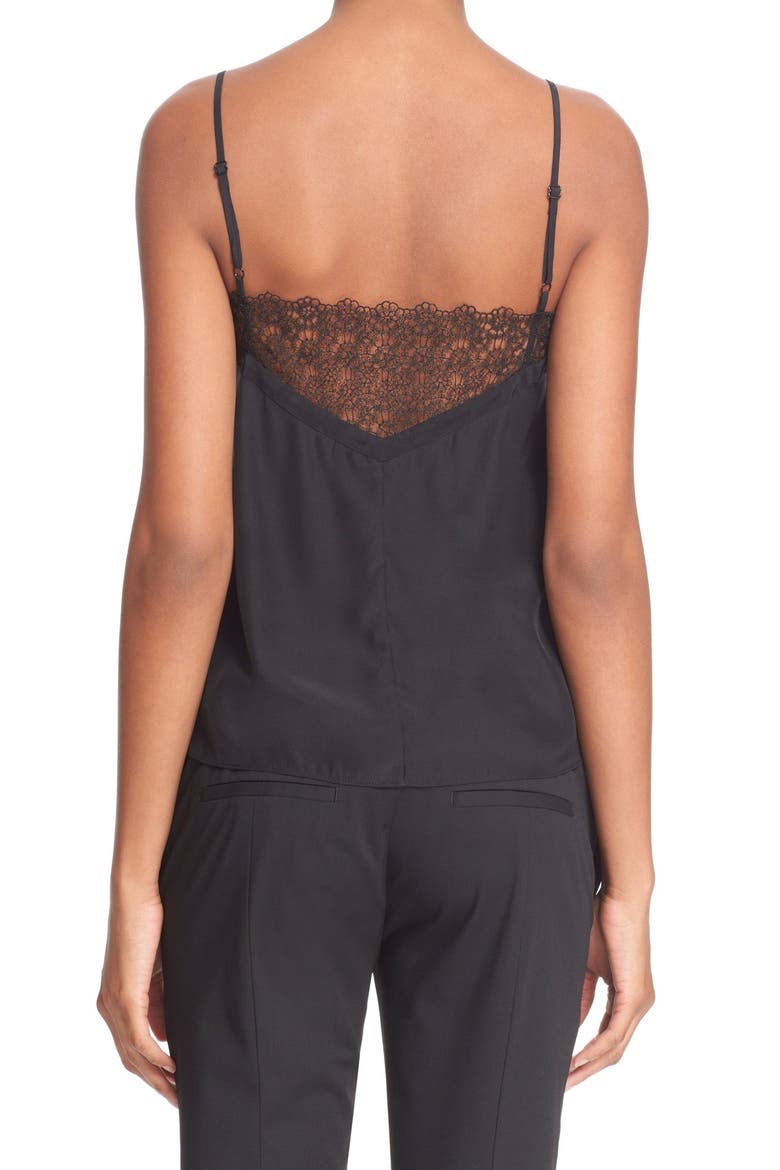 Lace Trim Crêpe de Chine Camisole, Alternate, color, BLACK