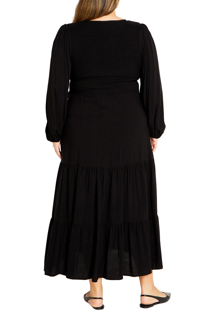 City Chic Athena Freya Long Sleeve Tiered Maxi Dress, Alternate, color, Black