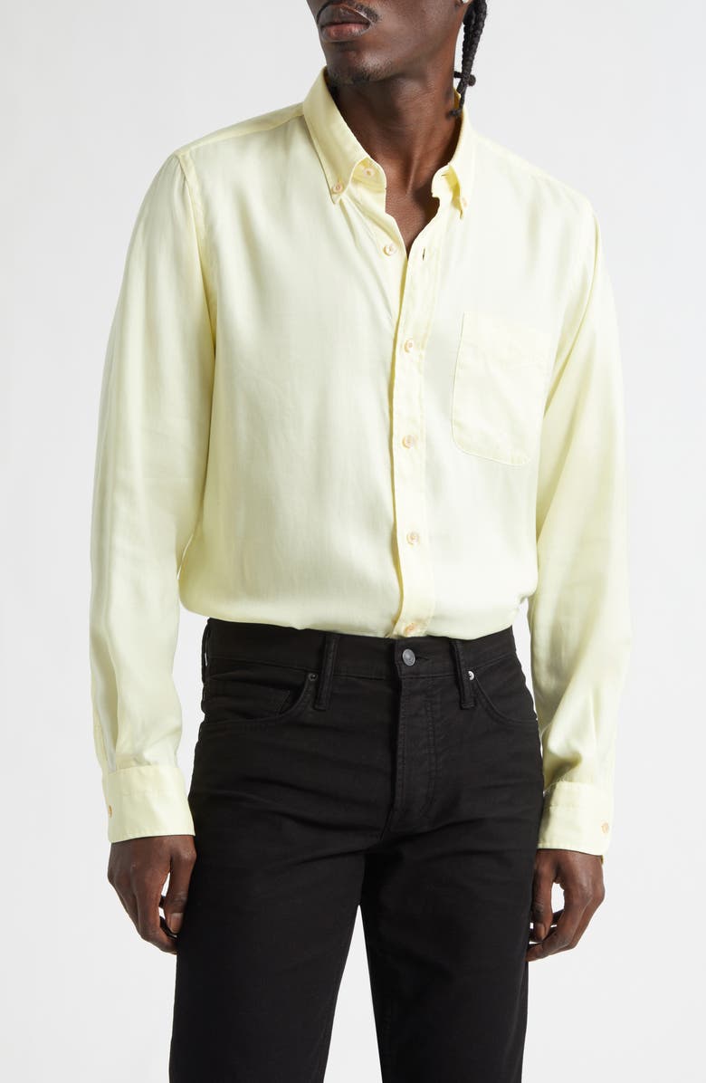 TOM FORD Light Fluid Gabardine Button-Down Shirt, Main, color, Vanilla