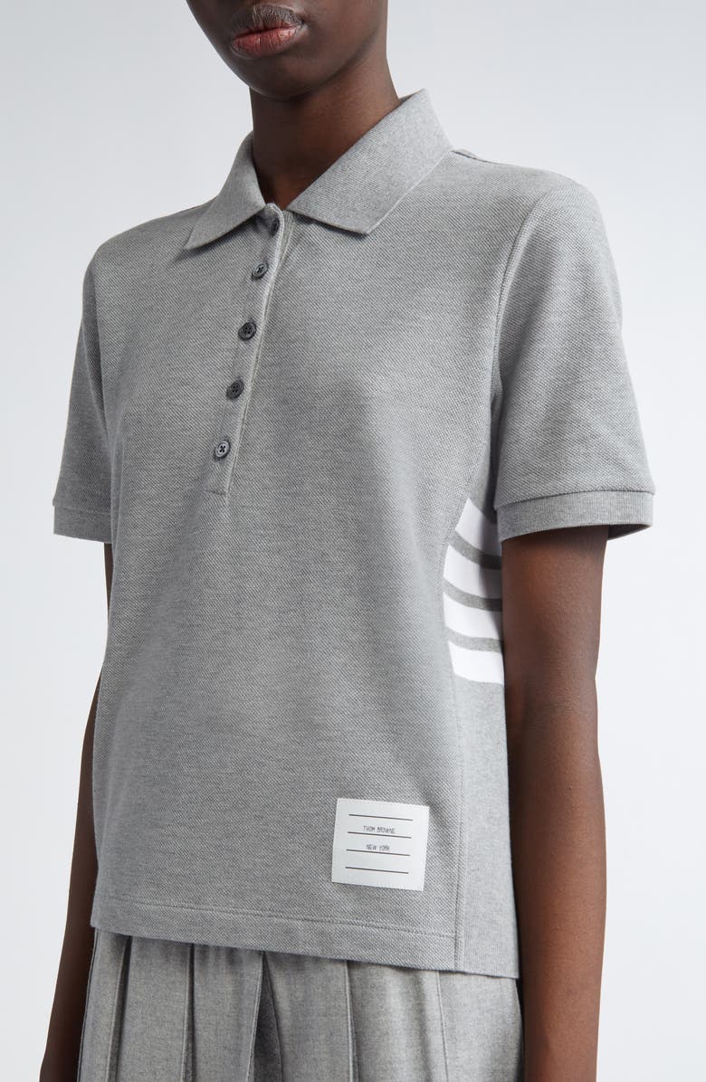 Thom Browne 4-Bar Cotton Piqué Polo, Alternate, color, Grey