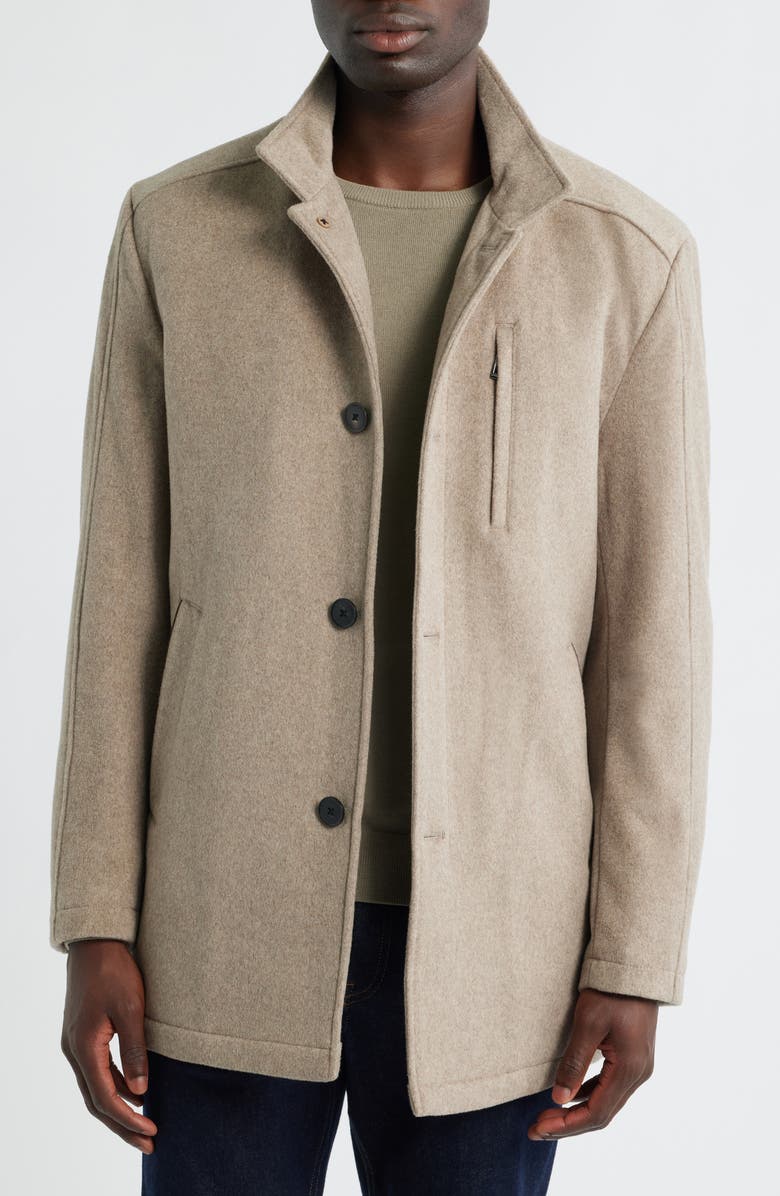 Johnston & Murphy Upton Luxe 175th Anniversary Tan Wool Blend Car Coat with Removable Suede Bib, Alternate, color, Barley