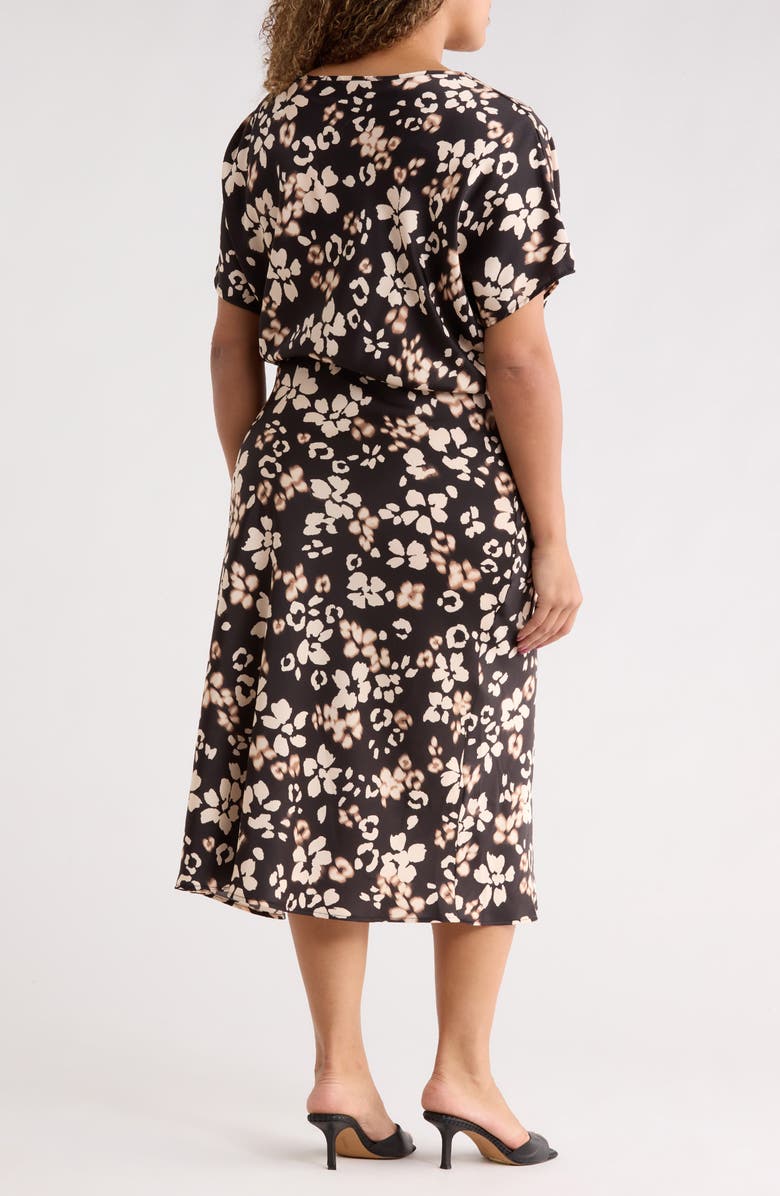 Renee C Floral Short Sleeve Satin Midi Dress, Alternate, color, Black