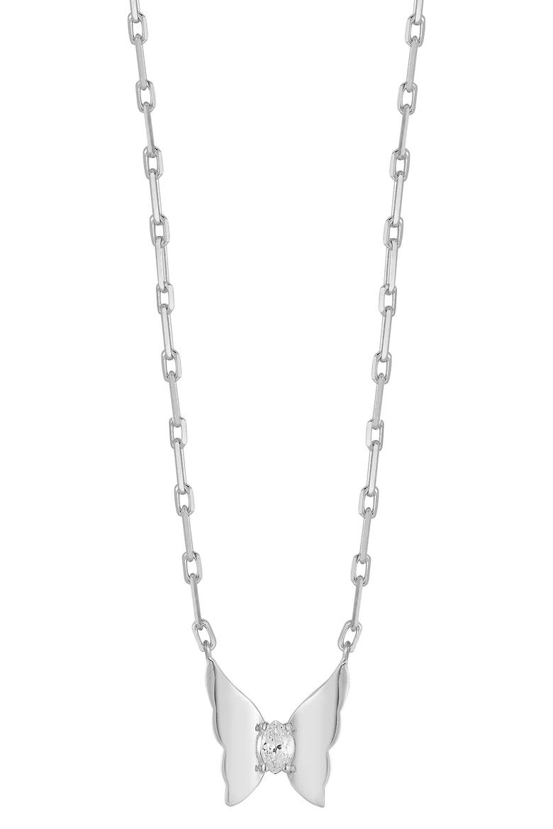 Marquise CZ Butterfly Pendant Necklace, Main, color, SILVER