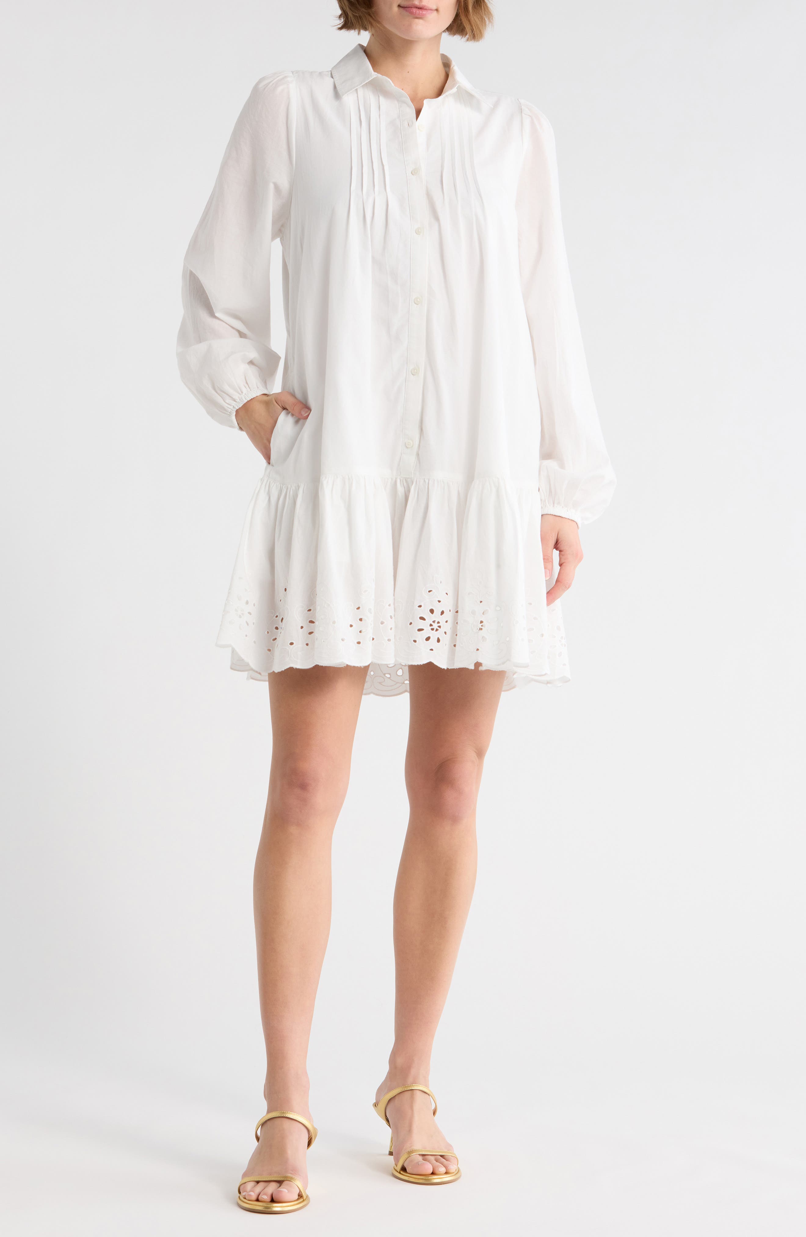 Melrose and Market Poplin Eyelet Long Sleeve Shirtdress
