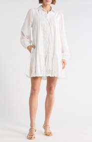 Melrose and Market Poplin Eyelet Long Sleeve Shirtdress