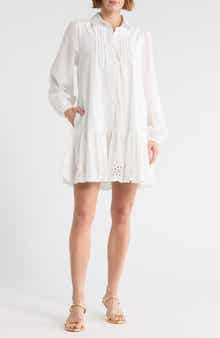 Melrose and Market Poplin Eyelet Long Sleeve Shirtdress