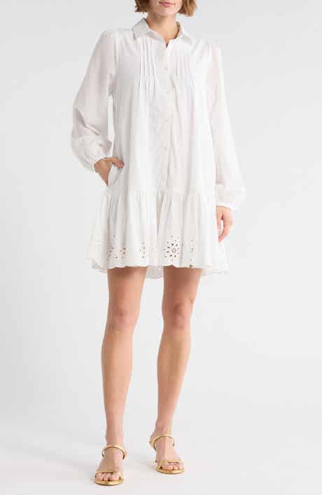 Melrose and Market Poplin Eyelet Long Sleeve Shirtdress
