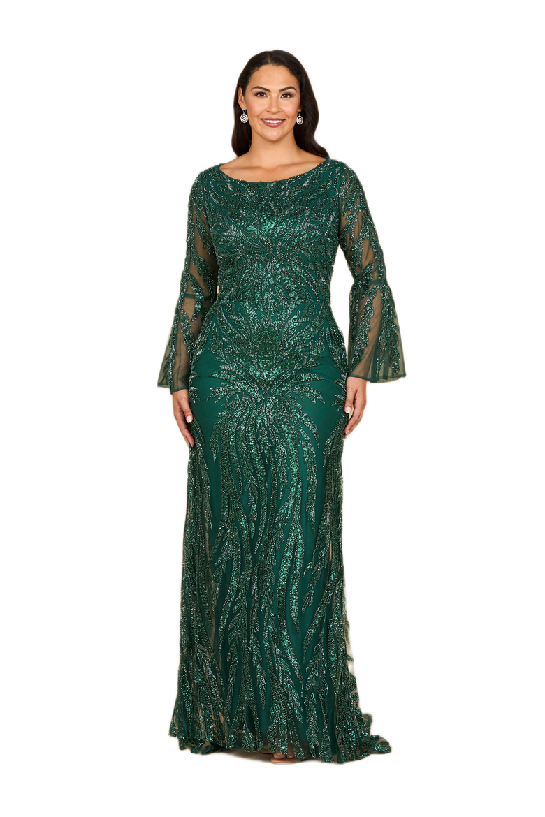 High Neck Beaded Dress with Bell Sleeves, Main, color, Dark Green