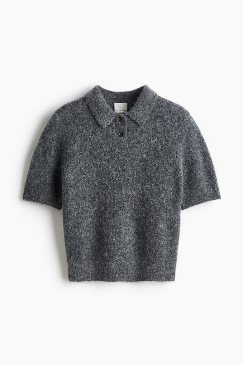 Alpaca-blend Polo Shirt, Alternate, color, Dark gray melange