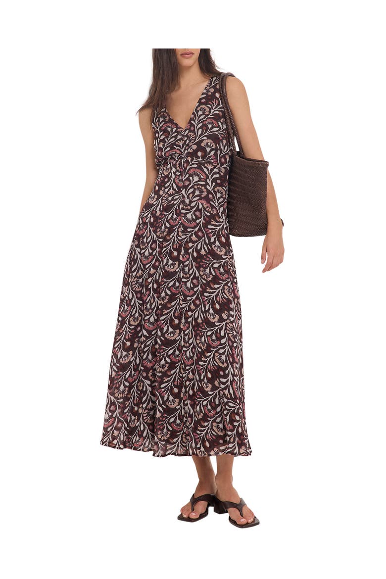 Floral Print V-Neck Maxi Dress, Main, color, Brown