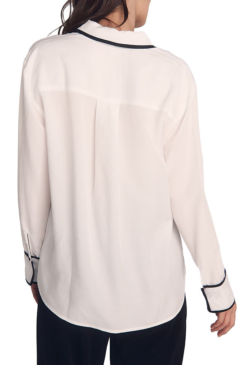 Contrast Trim Button-Up Shirt, Alternate, color, OFF WHITE