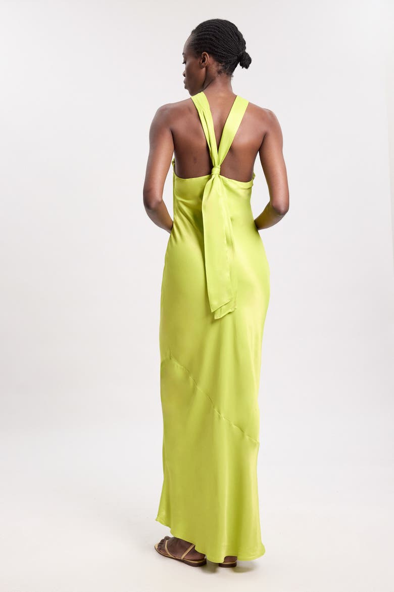 Satin Halter Maxi Dress, Alternate, color, Chartreuse