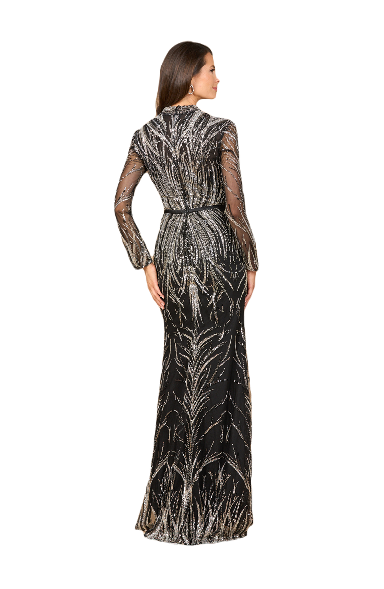 LARA New York Mandarin V-Neck Gown with Long Sleeves, Alternate, color, Black