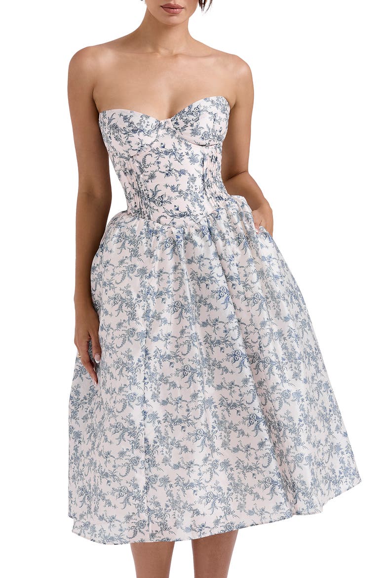 Bennett Corset Strapless Fit & Flare Cocktail Dress, Alternate, color, NAVY CREAM FLORAL