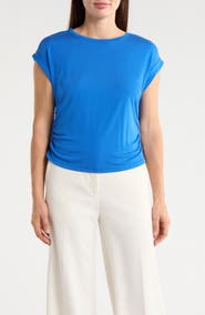 T Tahari Cuffed Short Sleeve Ruched T-Shirt
