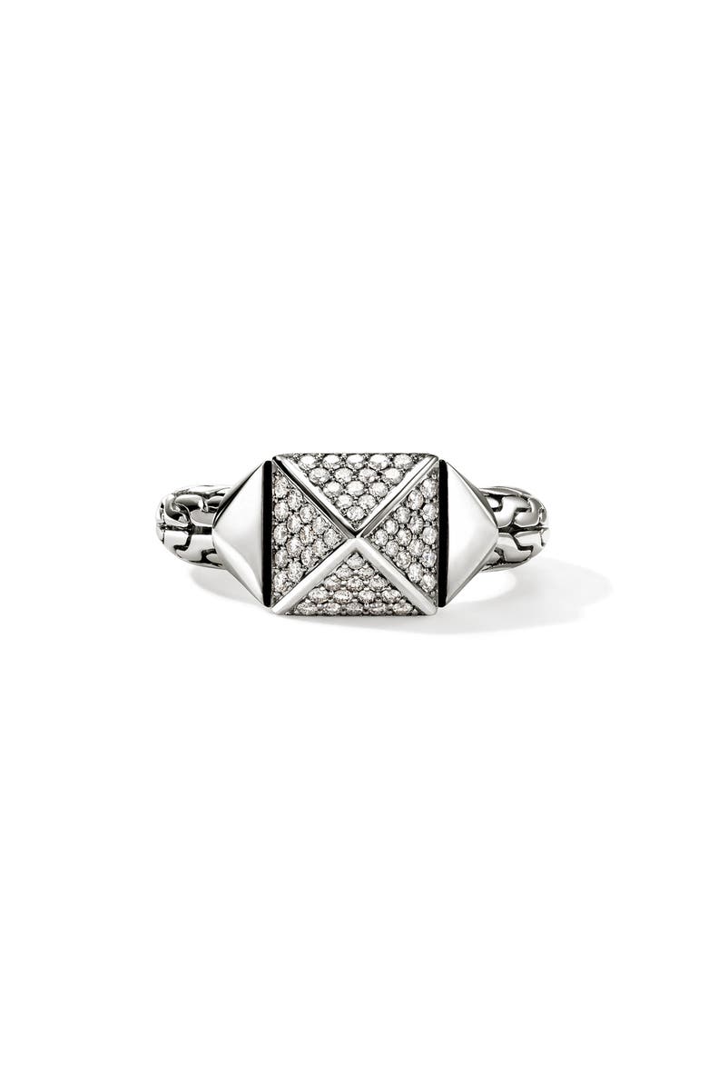 John Hardy Icon Stud Ring with Pavé Diamonds, Main, color, Silver