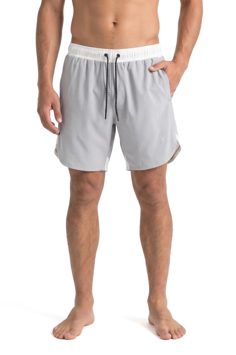 Colorblocked Scallop Volley Swim Shorts, Main, color, ALLOY