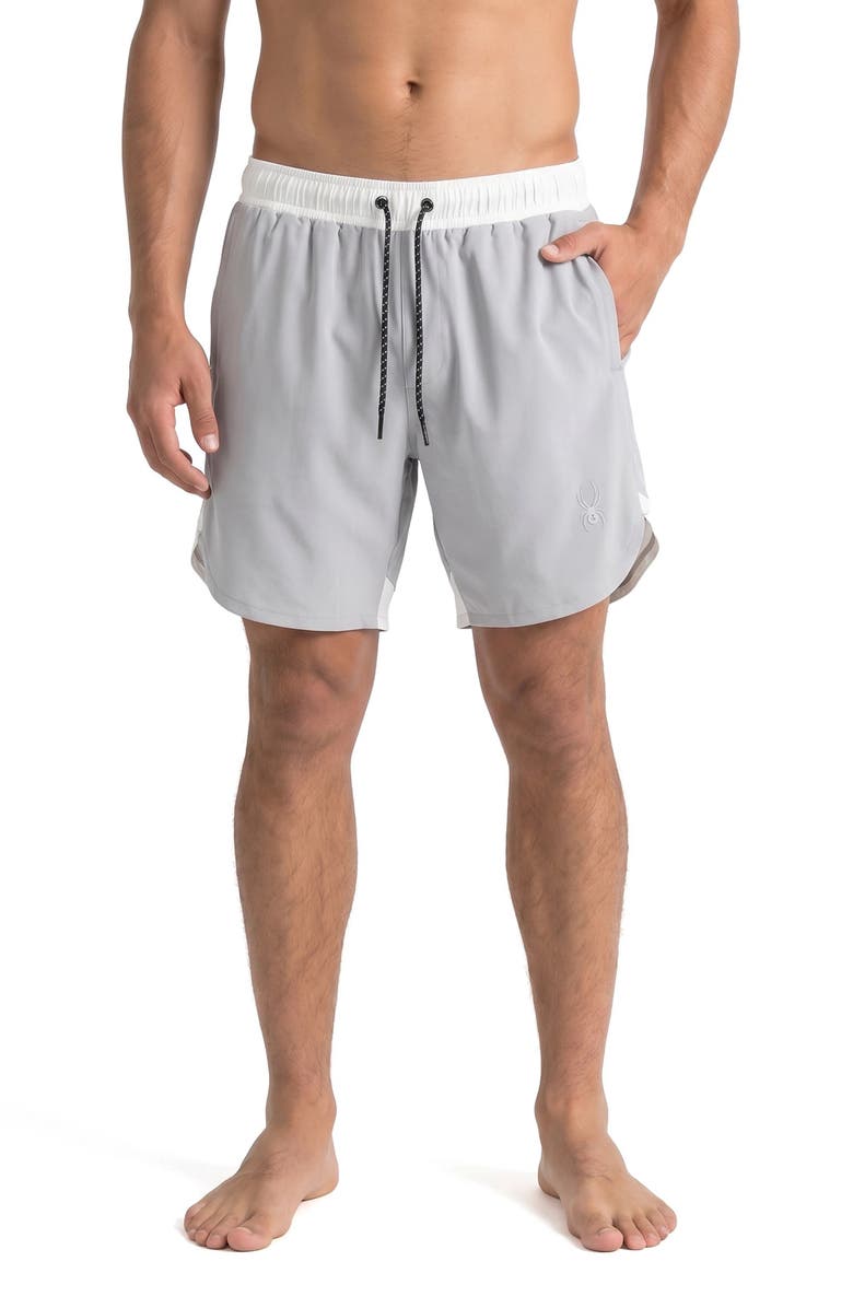 Spyder Colorblocked Scallop Volley Swim Shorts, Main, color, Alloy