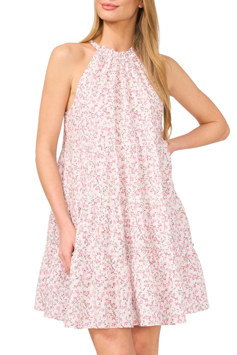 Floral Sleeveless Tiered Linen & Cotton Dress, Alternate, color, NEW IVORY