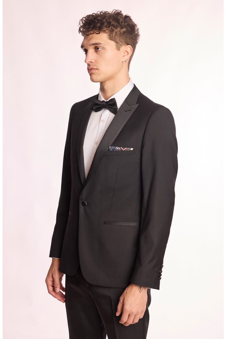 Grosvenor Slim Fit Peak Lapel Tuxedo Jacket, Alternate, color, BLACK STRETCH