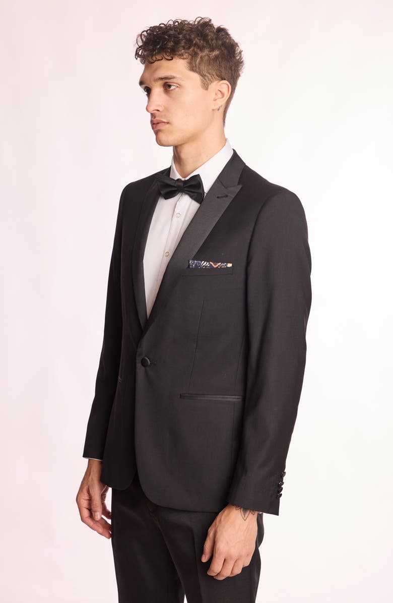 PAISLEY & GRAY Grosvenor Slim Fit Peak Lapel Tuxedo Jacket, Alternate, color, Black Stretch