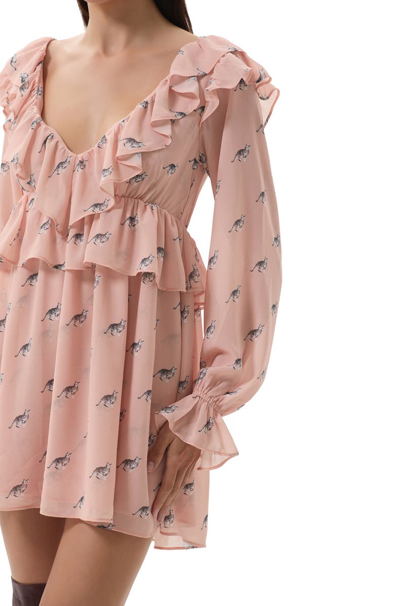 AFRM Arland Long Sleeve Minidress, Alternate, color, Kitten Dot