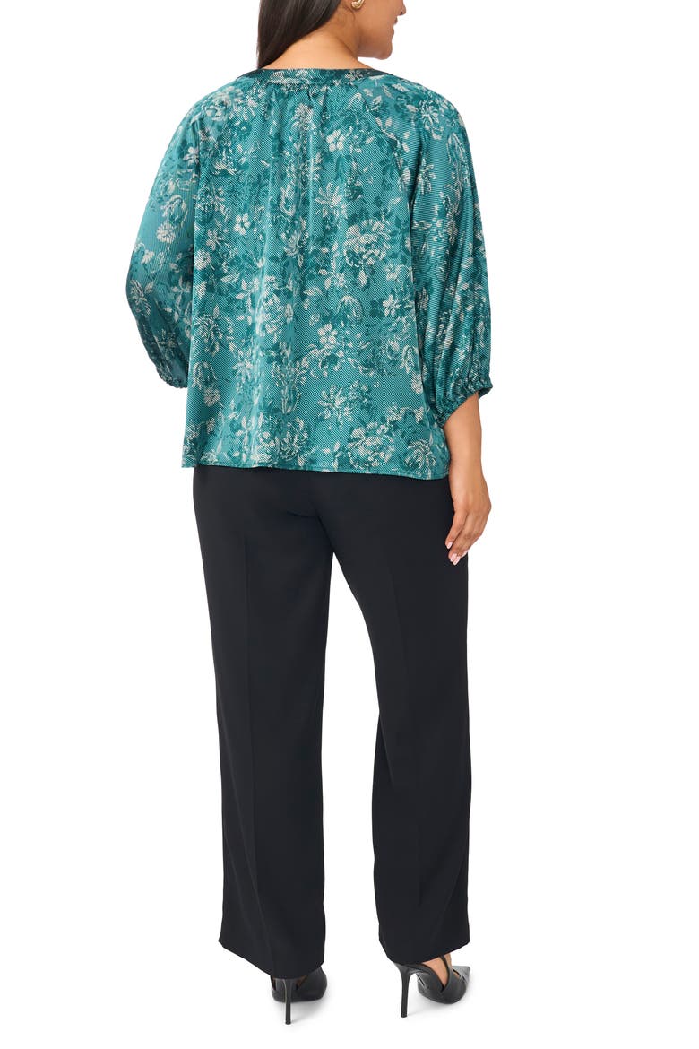 Floral Print Raglan Sleeve Button Up Shirt, Alternate, color, DEEP EMERALD