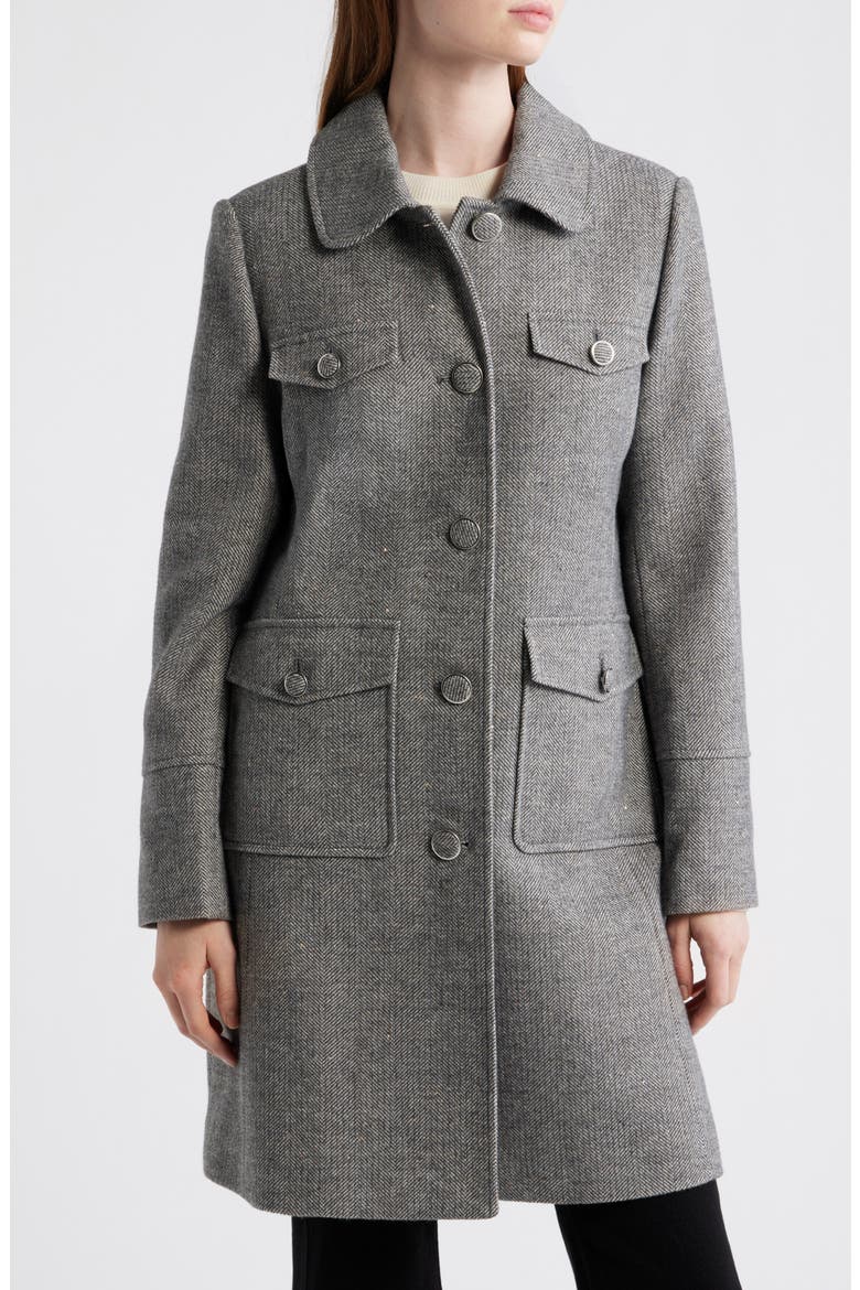 Herringbone Flap Pocket Coat, Alternate, color, DARK GREY HERRINGBONE