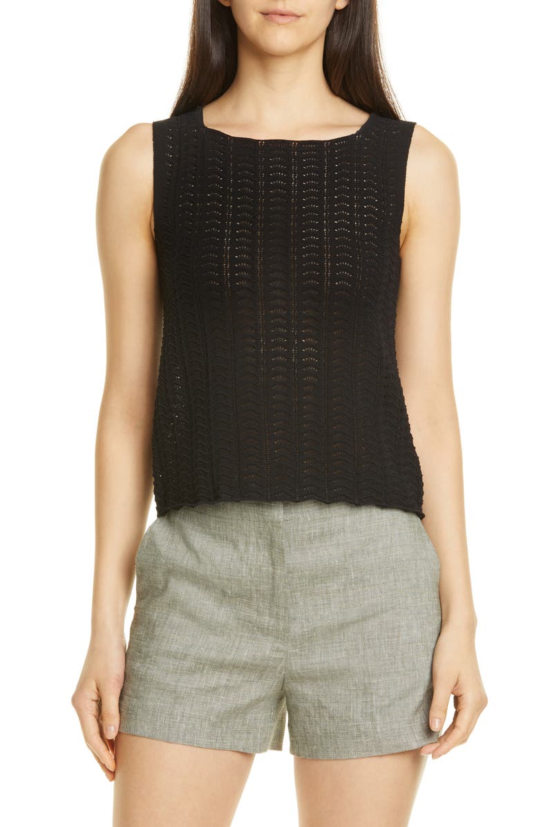 Theory Crochet Sleeveless Cotton Blend Sweater, Main, color, 