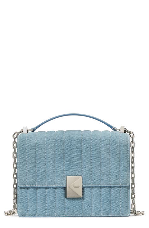 deco quilted denim suede convertible chain crossbody bag