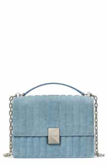 deco quilted denim suede convertible chain crossbody bag