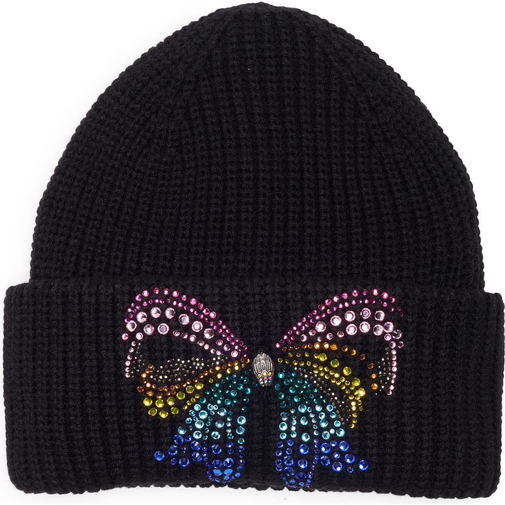Kurt Geiger London Crystal Bow Beanie In Black
