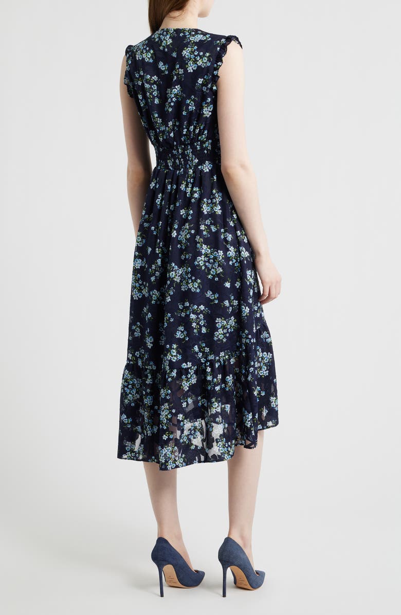 Anne Klein Floral High-Low Midi Dress, Alternate, color, Deep Navy Multi