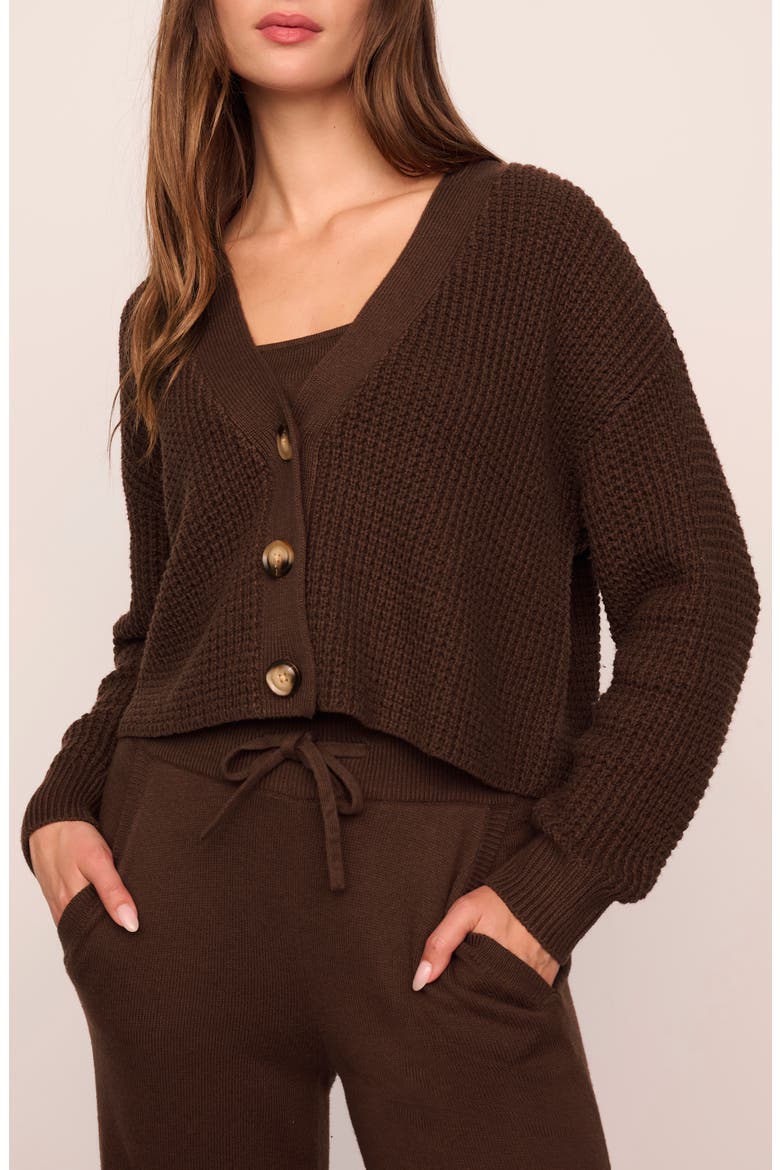 Waffle Knit Crop Cardigan, Main, color, CHOCOLATE