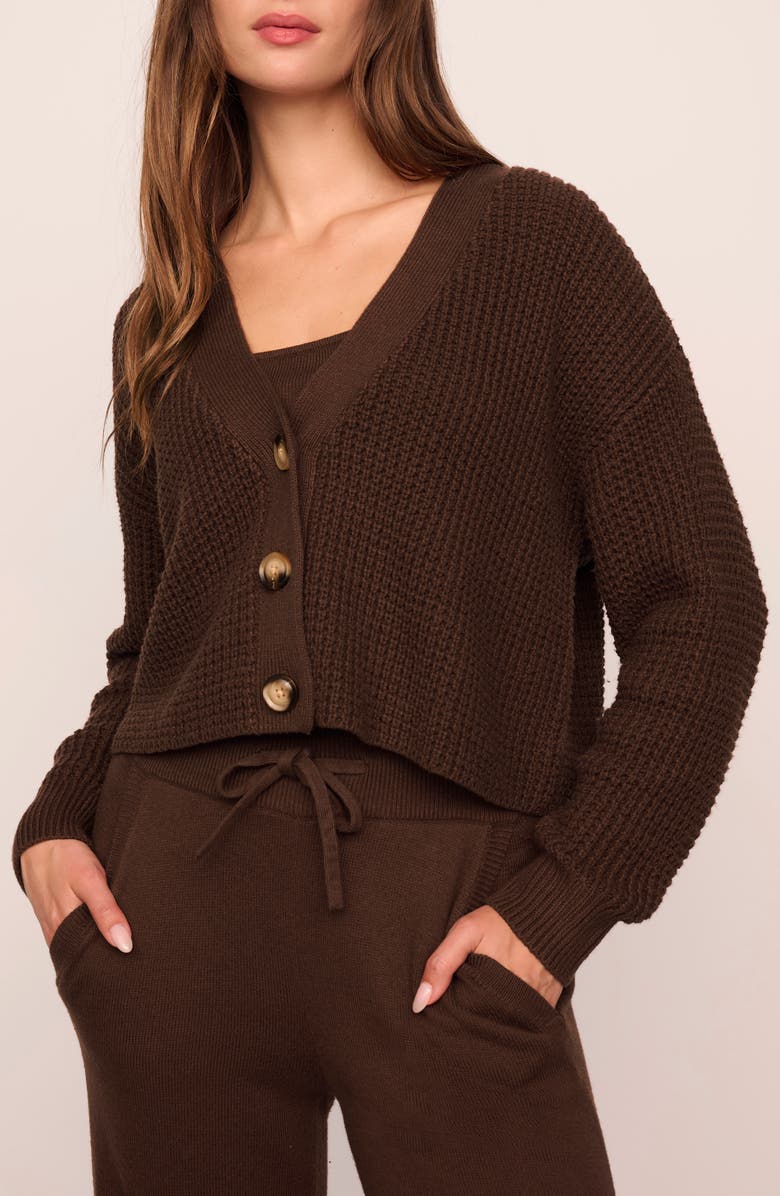 Eberjey Waffle Knit Crop Cardigan, Main, color, Chocolate