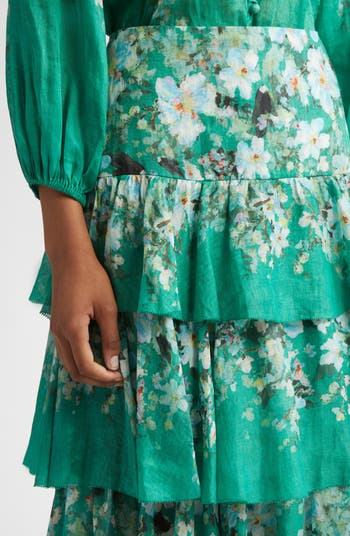 Zimmermann Everley Floral Tiered Ramie Skirt | Nordstrom
