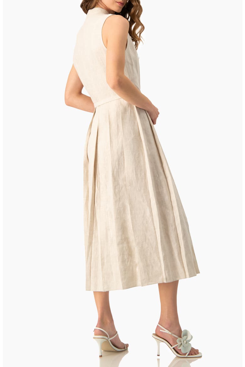 Linen Belted  Midi Shirtdress with Band Collar, Alternate, color, Sand