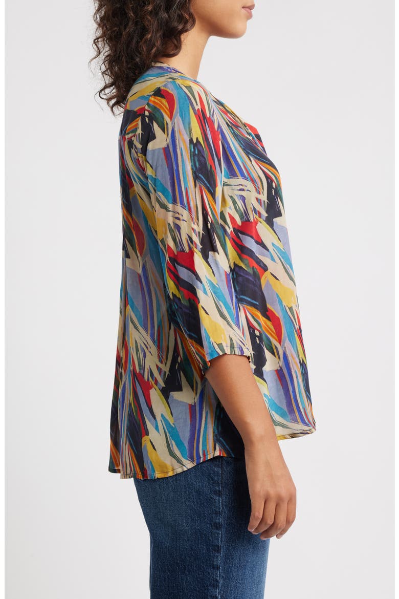 Print Tassel Split Neck Chiffon Top, Alternate, color, BLUE/ YELLOW MULTI