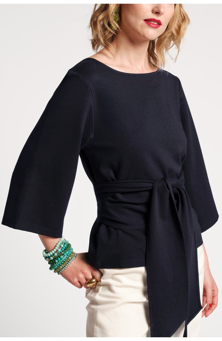 Frances Valentine Whitney Wrap Top Solid Viscose Blend Viscose Blend, Alternate, color, Navy