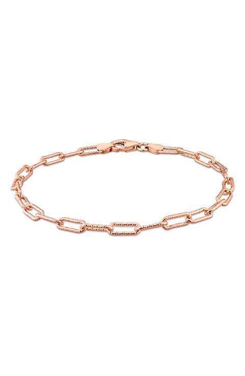 18K Rose Gold Vermeil Paperclip Hammered Chain Bracelet