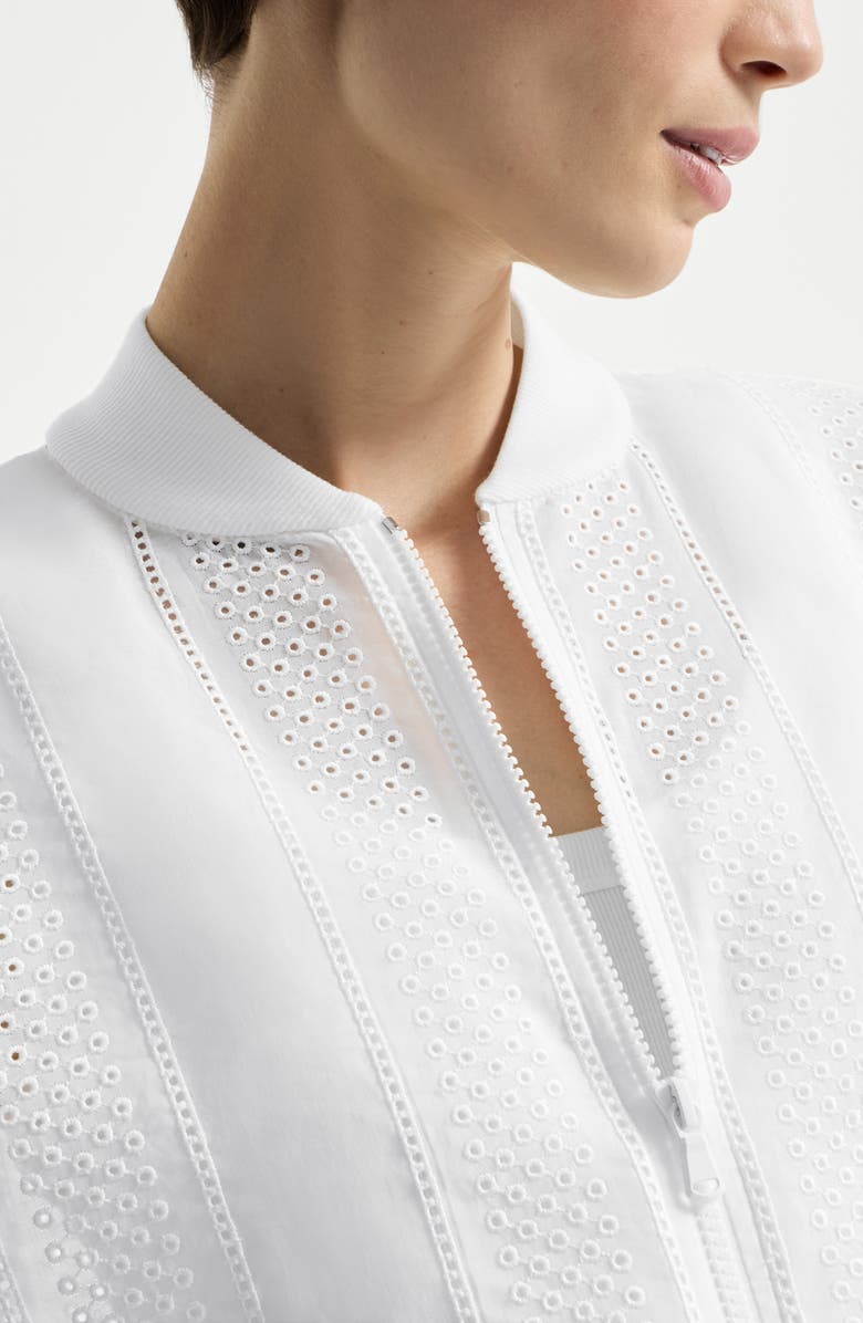 Brunello Cucinelli Broderie anglaise bomber jacket, Alternate, color, White