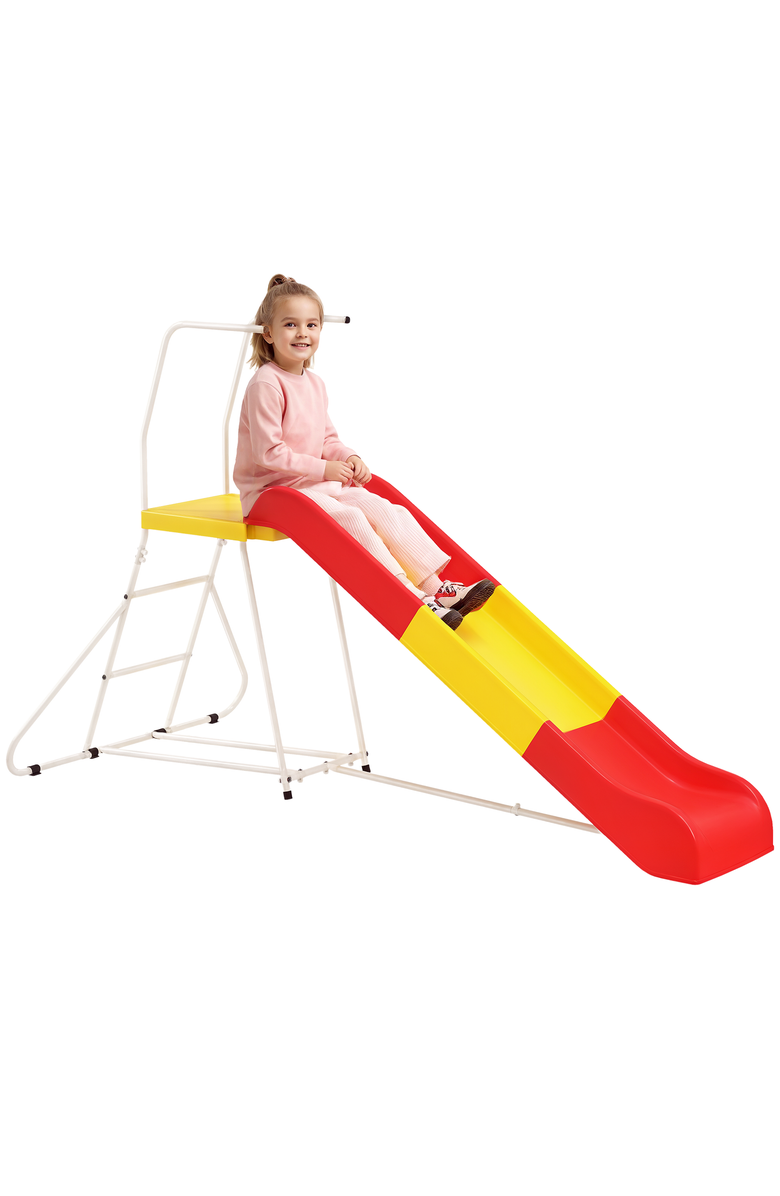Qaba 6ft Kids Slide with Climbing Ladder, Platform, Indoor/Outdoor Use, Main, color, Red