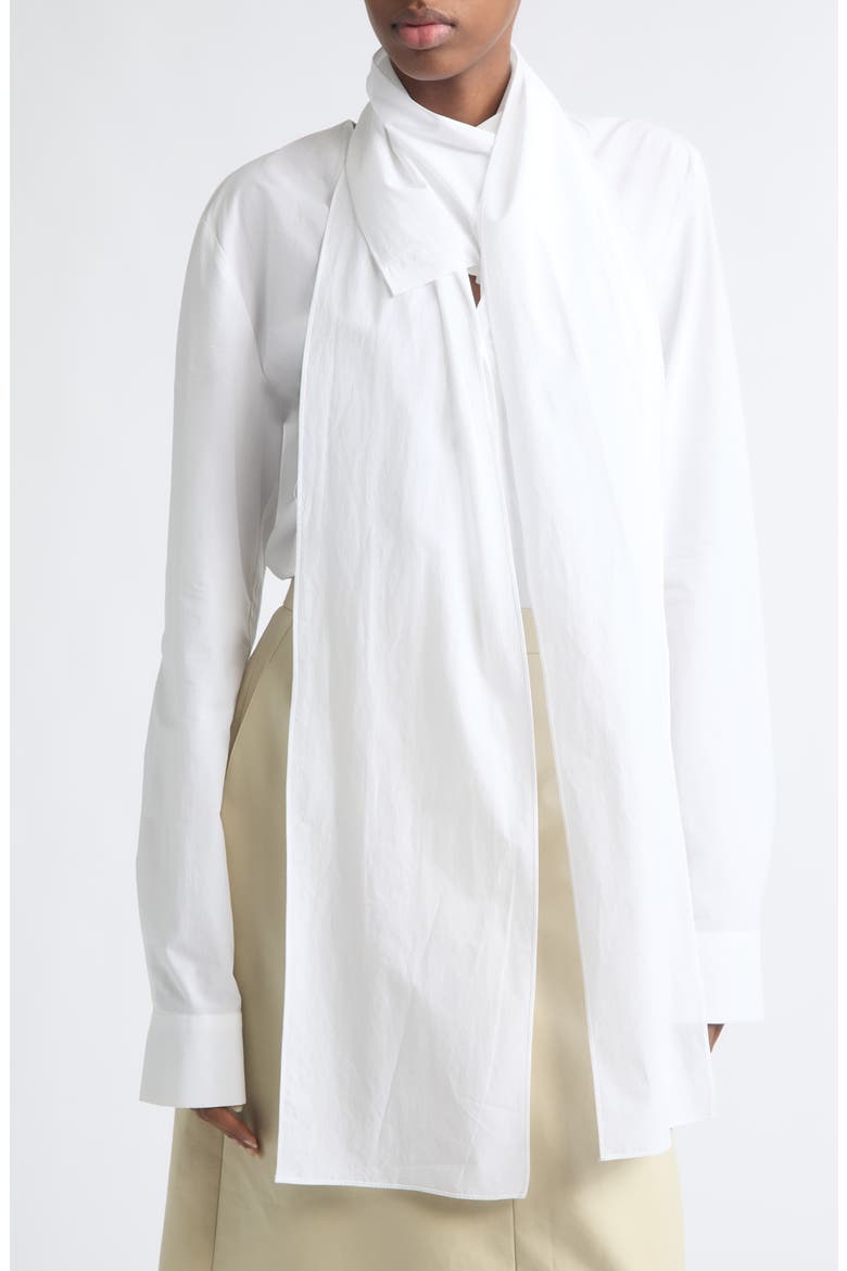 Layered Scarf V-Neck Cotton Blouse, Alternate, color, WHITE