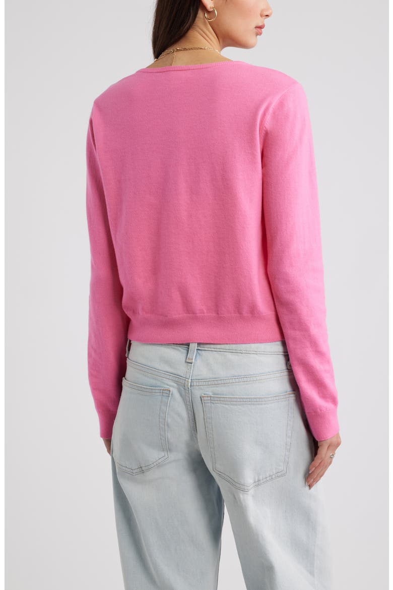 Crewneck Cotton Blend Cardigan, Alternate, color, PINK AZALEA