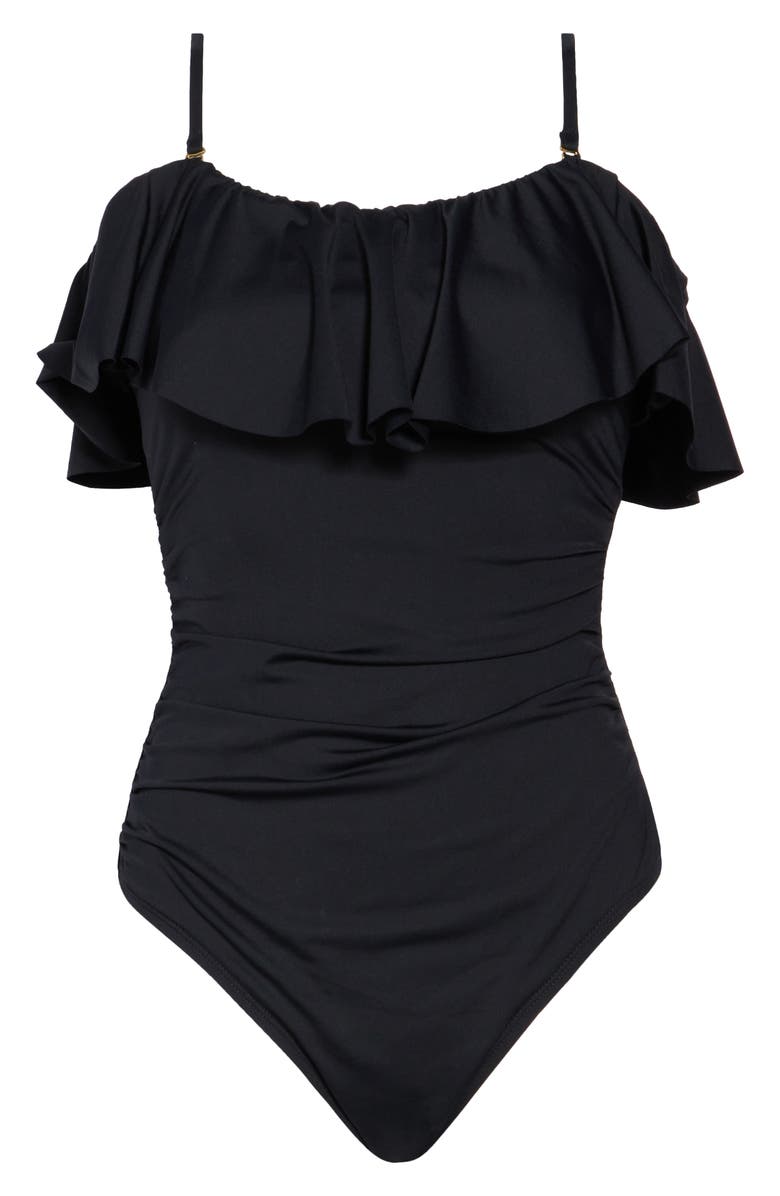 La Blanca Convertible Ruffle One-Piece Swimsuit, Alternate, color, Black