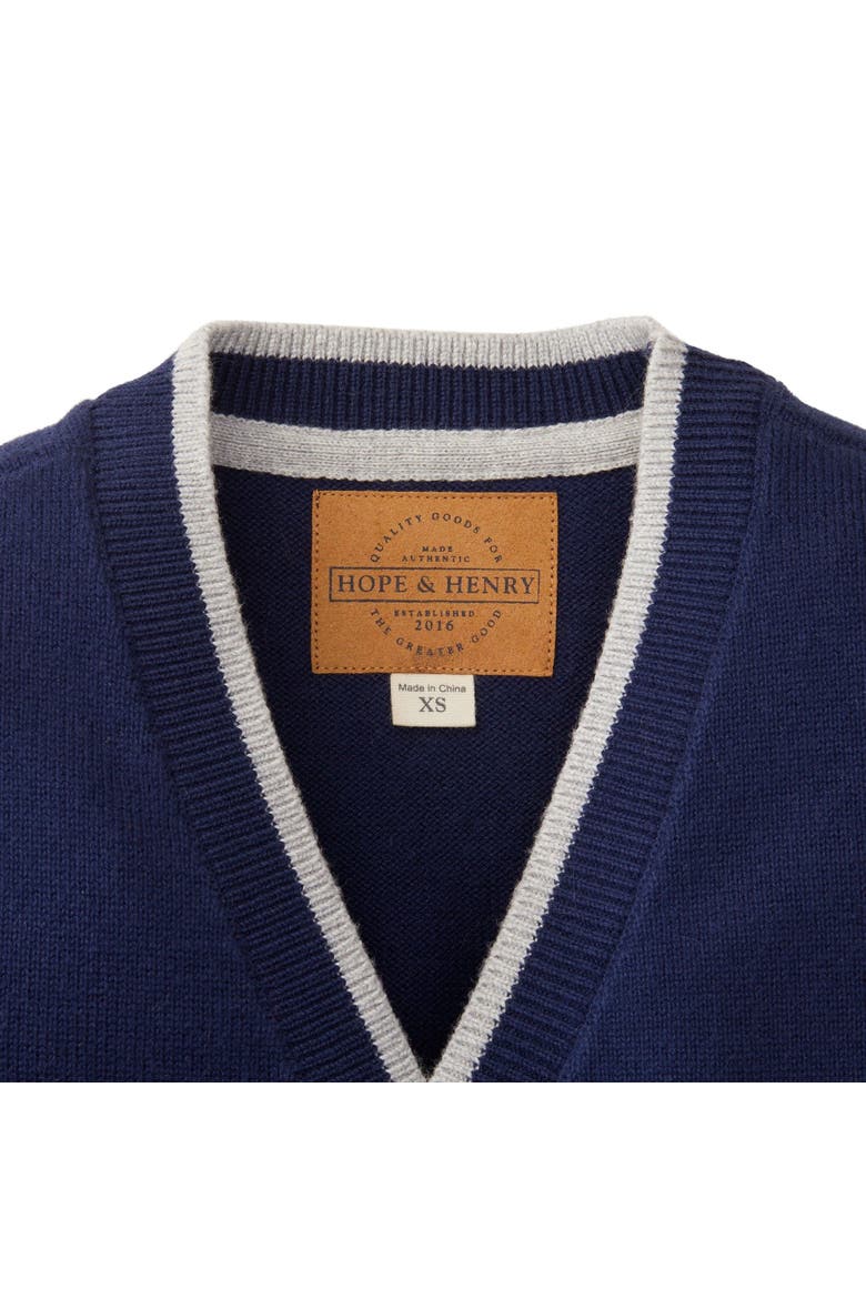Baby Boys' Organic Tipped Cardigan with Elbow Patches, Infant, Alternate, color, Navy