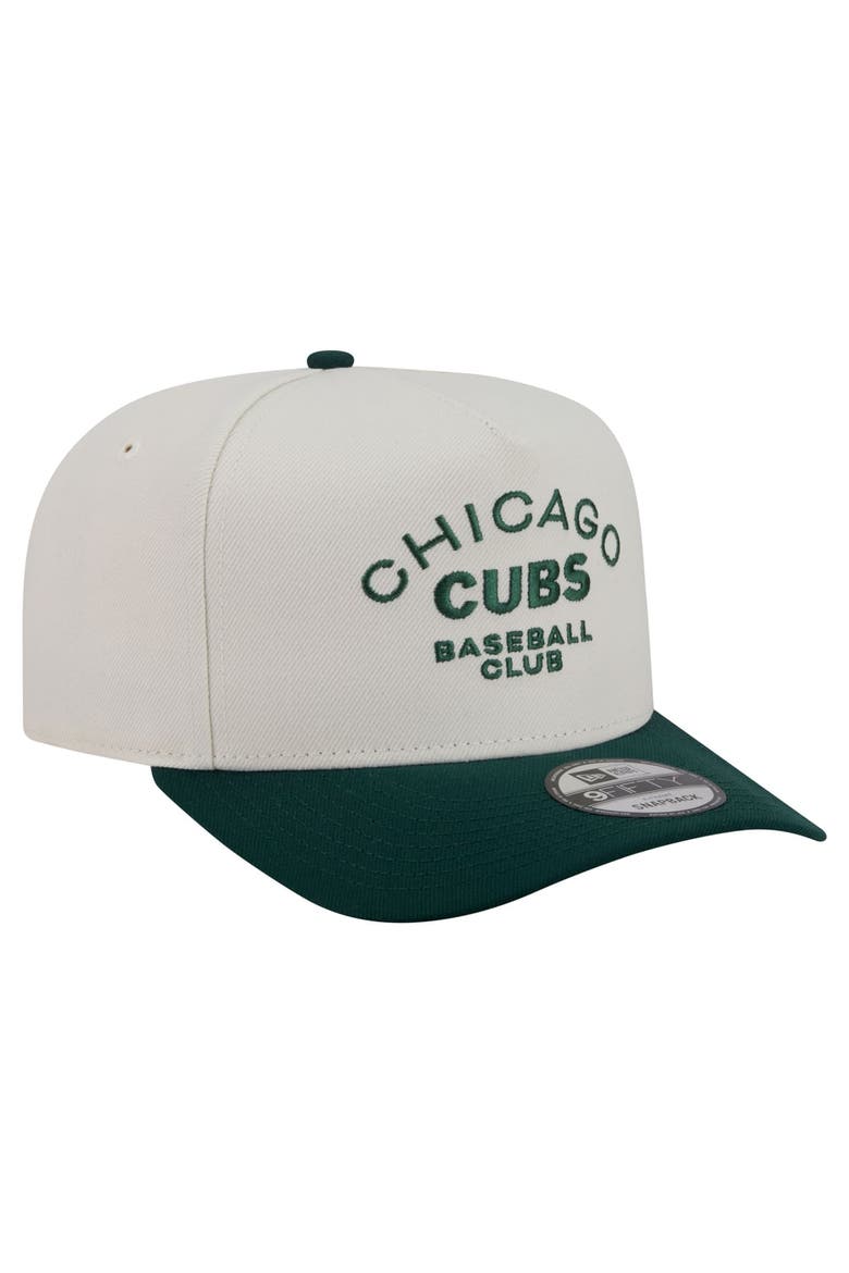 Men's New Era  Cream/Dark Green Chicago Cubs Chrome A-Frame 9FIFTY Snapback Hat, Alternate, color, Cream