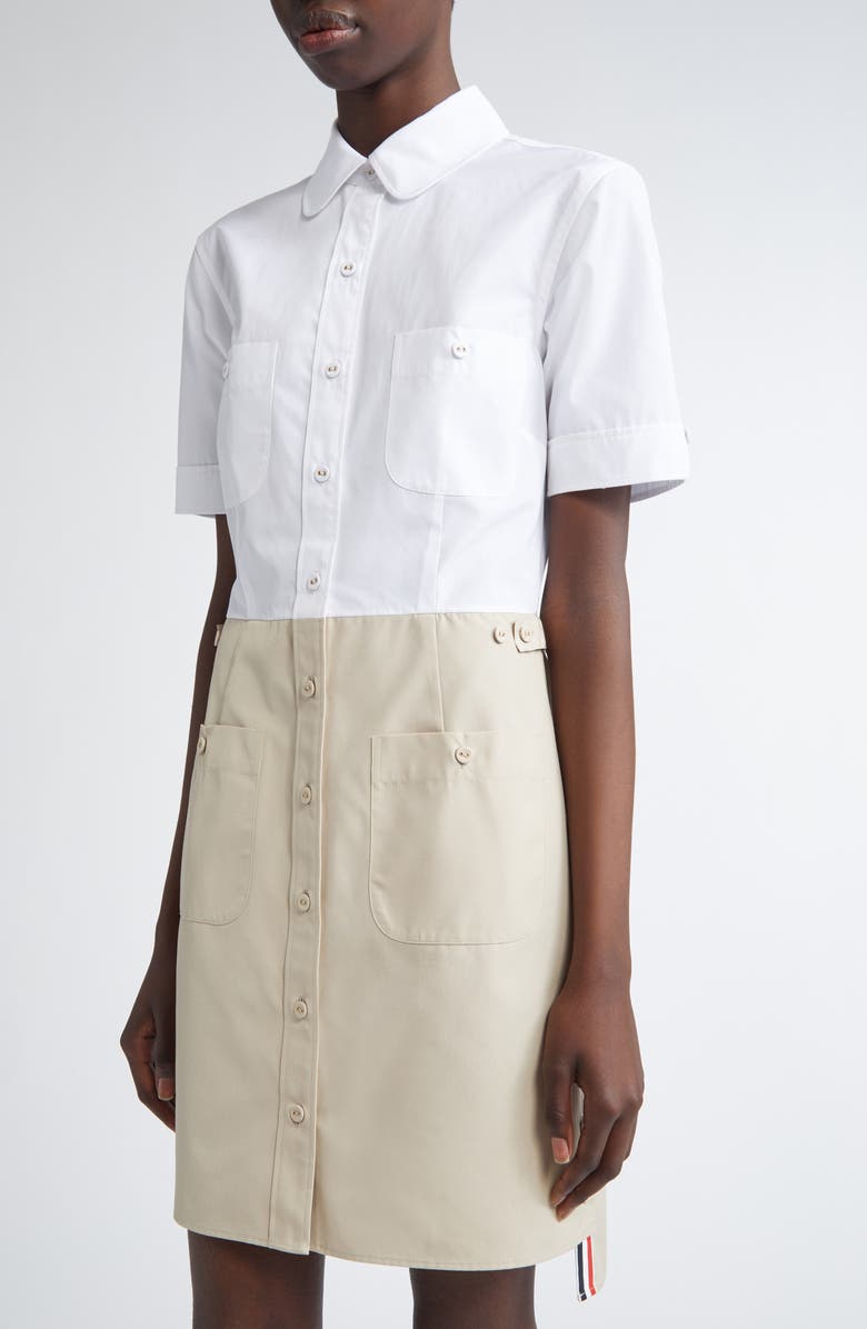 Thom Browne Short Sleeve Shirtdress, Alternate, color, Khaki