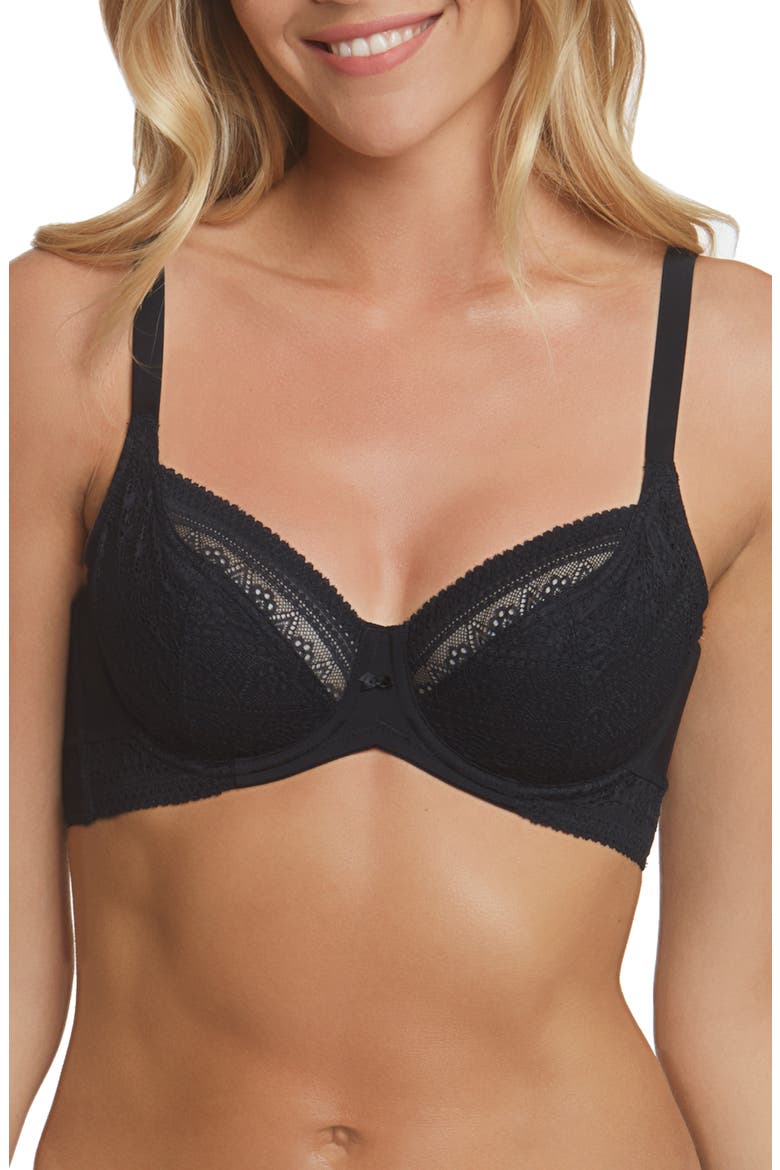 Tessa Lace Side Support Underwire Bra, Main, color, BLACK